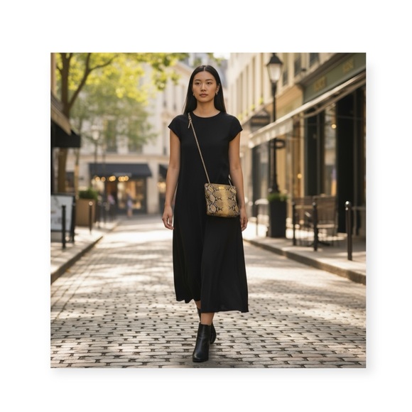 DKNY ᪥ Crossbody Leather Convertible Bag ᪥ Double Chain ᪥ Metallic Python Print - Picture 15 of 16